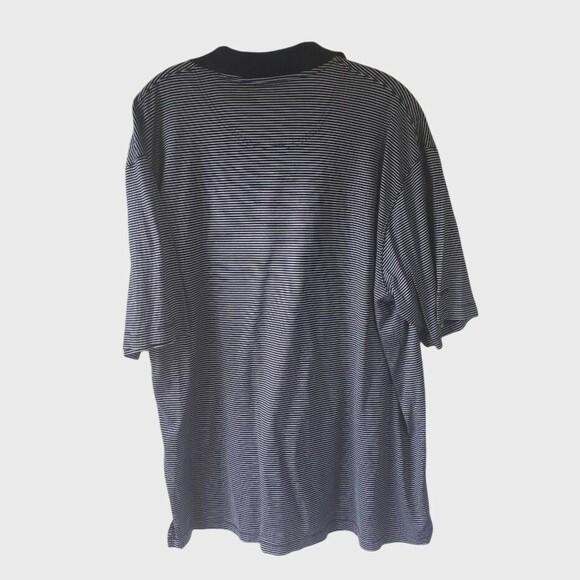 Sport Haley RESERVE Mens Large Polo Shirt Navy Striped Cotton Short Sleeved - Picture 2 of 9